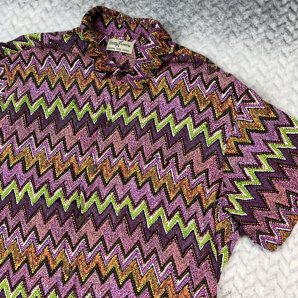Kenny Flowers Shirt Mens XXL Blue Multi Geometric Limited Edition Short Sv Rayon